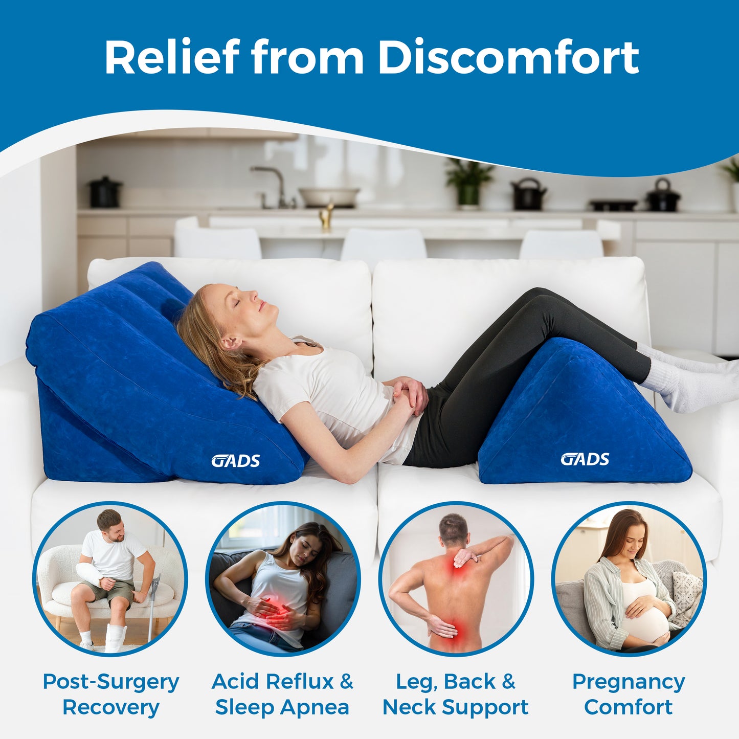 Inflatable Wedge Pillow Set for Acid Reflux Relief, Sleep Apnea & Back Pain | Inflatable Bed Wedge for Sleeping, Swollen Legs, and Travel | Compact Blow-Up Leg Pillow for Elevation & Pain Relief