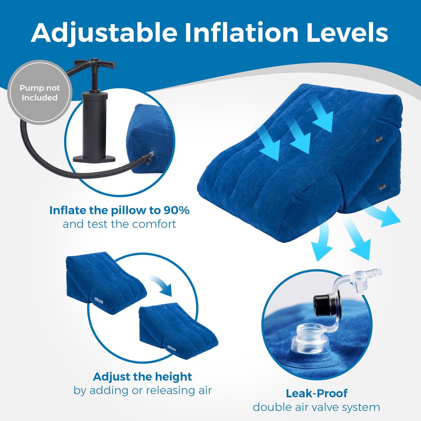 Inflatable Wedge Pillow Set for Acid Reflux Relief, Sleep Apnea & Back Pain | Inflatable Bed Wedge for Sleeping, Swollen Legs, and Travel | Compact Blow-Up Leg Pillow for Elevation & Pain Relief