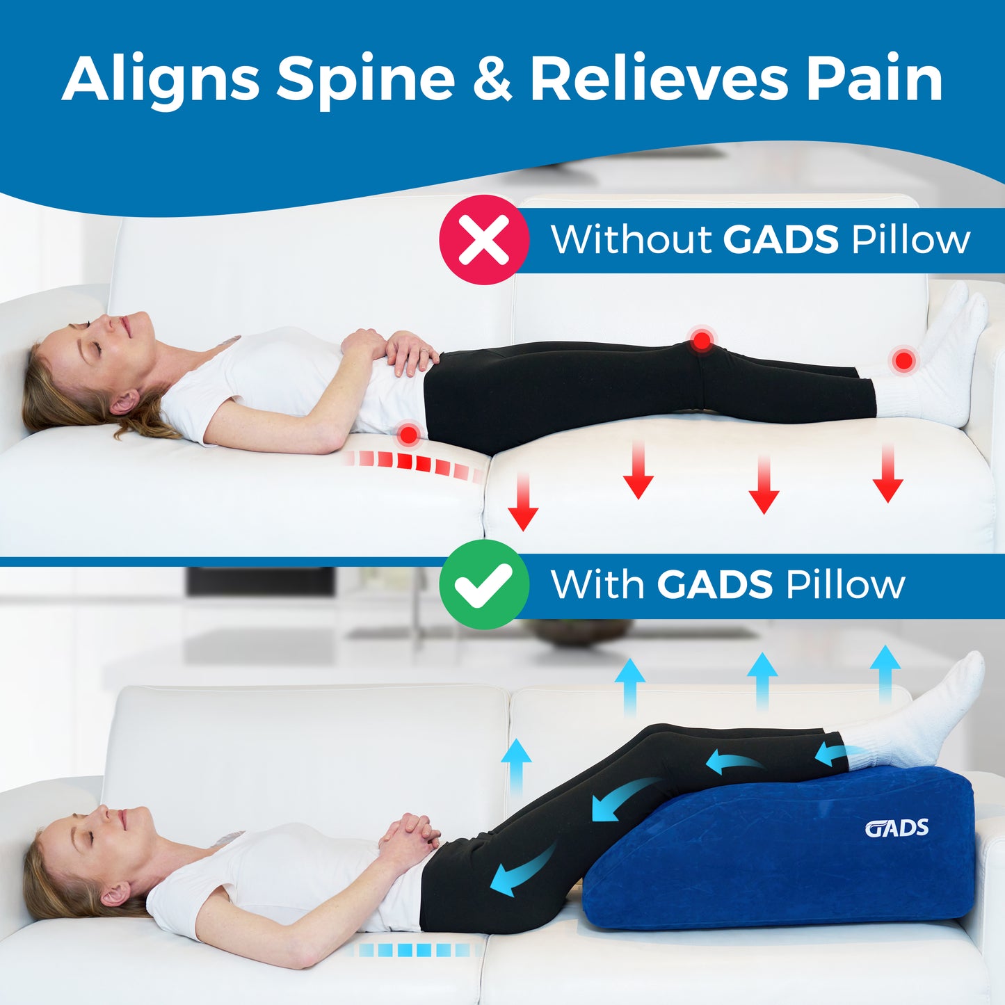 GADS Medical Inflatable Leg Elevating Pillow - Inflatable Leg Pillow & Knee Pillow for Travel - Wedge for Sleeping in Bed & Leg Swelling Relief - Portable Elevation Pillow for Blood Circulation & Recovery