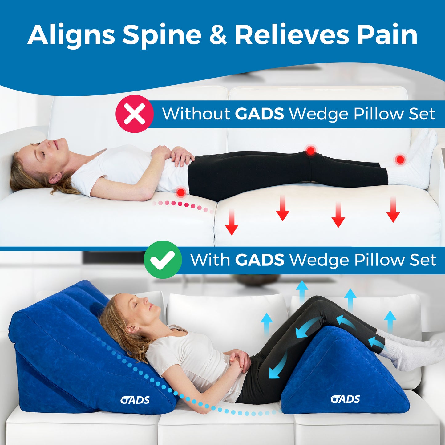 GADS Medical Inflatable Wedge Pillow Set for Acid Reflux Relief, Sleep Apnea & Back Pain | Inflatable Bed Wedge for Sleeping, Swollen Legs, and Travel | Compact Blow-Up Leg Pillow for Elevation & Pain Relief