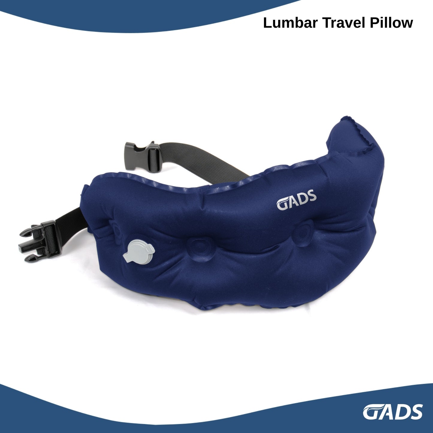 GADS Medical Inflatable Lumbar Travel Pillow for Airplane, Car, Office - Compact Back Support - Portable, Adjustable Strap - Small Lumbar Pillow for Travel, Easy Storage